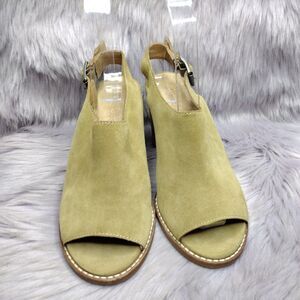 Madewell The Cary Suede Open Toe Stacked Heel Slingback Sandals Womens Sz 6 Tan